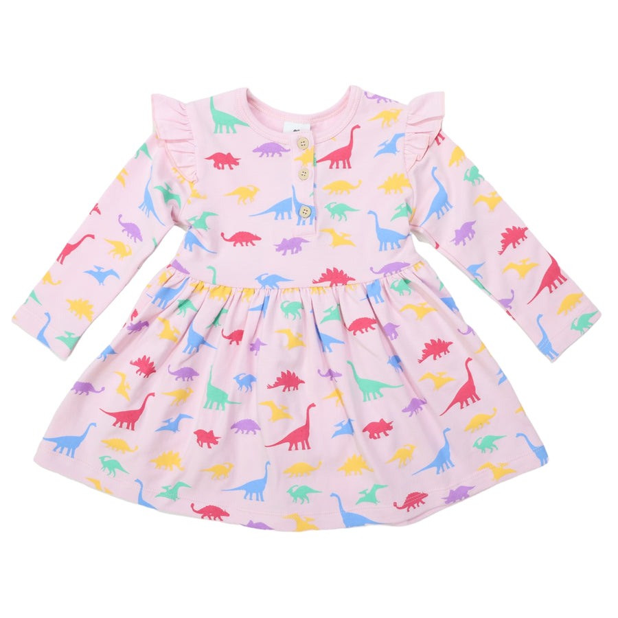 Dinosaur Cotton Print Dress Pink