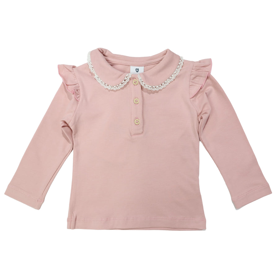 Collared Frill Top Dusty Pink