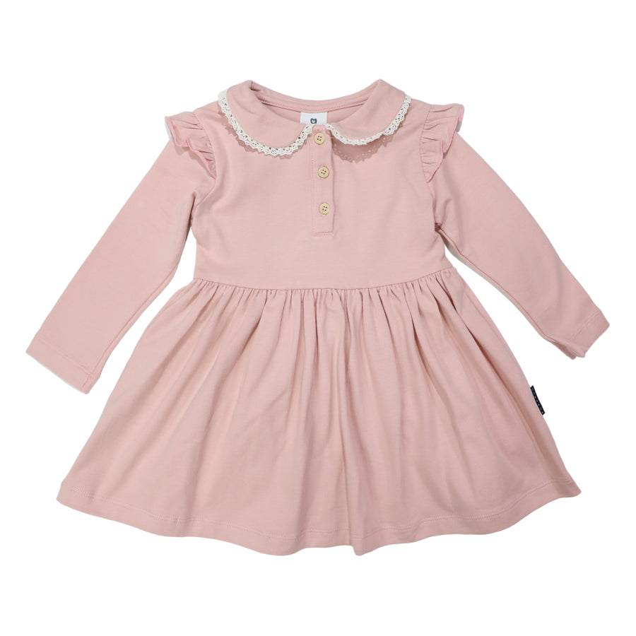 Collared Frill Dress Dusty Pink