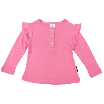 Cotton Modal Frill Top Hot Pink