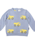 Knit Sweater with Truck Design Dusty Blue