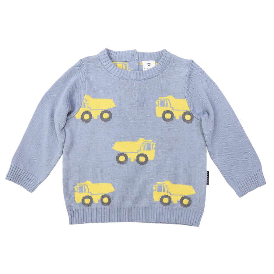 Knit Sweater with Truck Design Dusty Blue