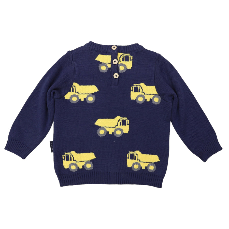 Knit Sweater with Truck Design Navy