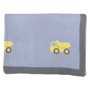 Knit Blanket with Truck Design Dusty Blue