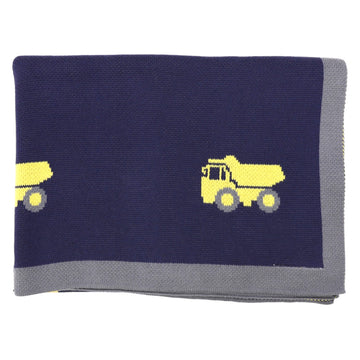 Knit Blanket with Truck Design Navy