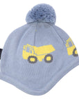 Knit Beanie with Truck Design Dusty Blue