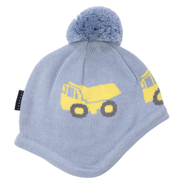 Knit Beanie with Truck Design Dusty Blue