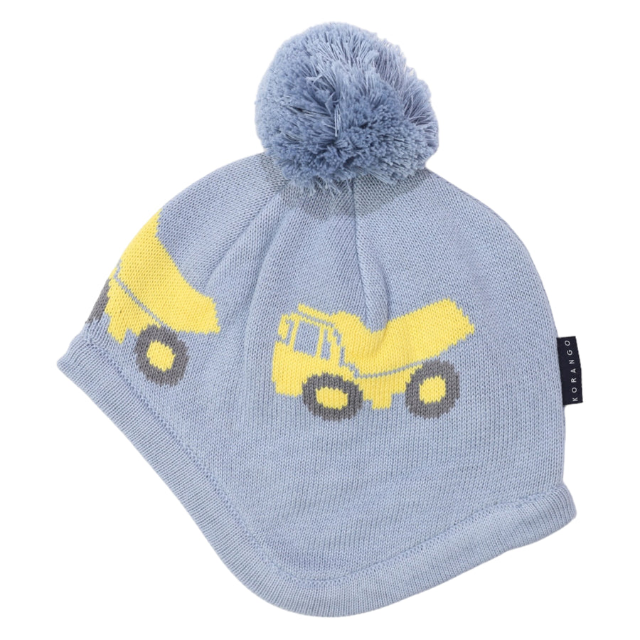 Knit Beanie with Truck Design Dusty Blue