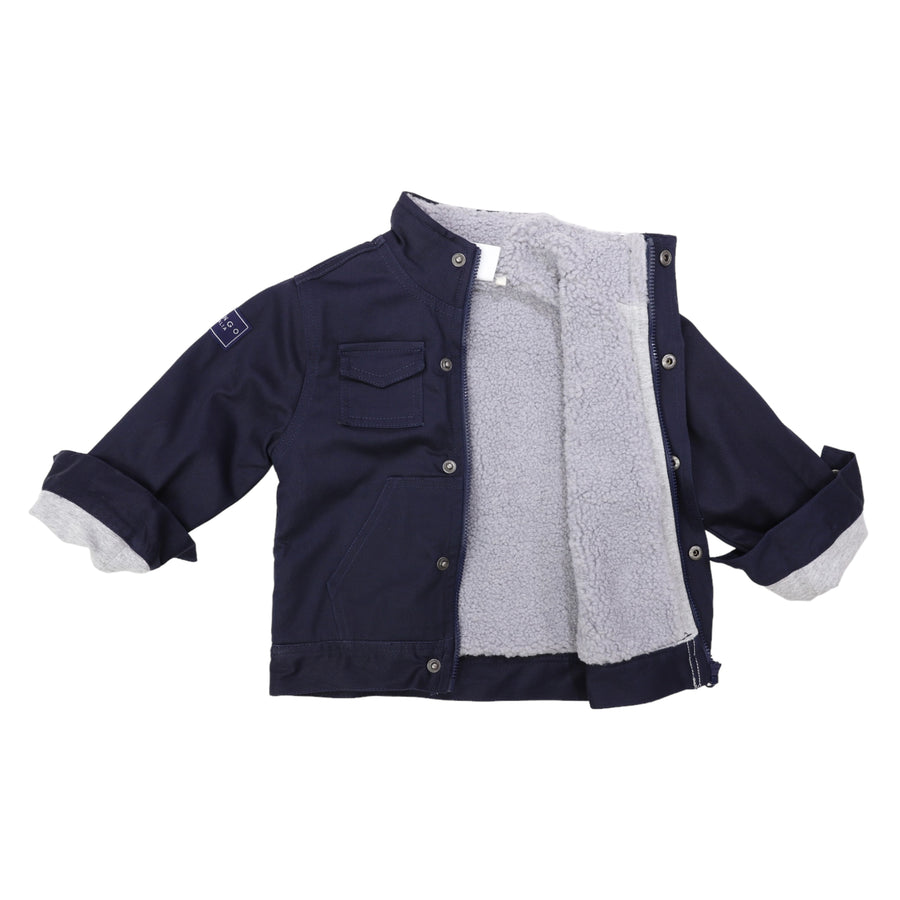 Stretch Twill Jacket with Sherpa Lining Navy