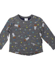 Space Print Long Sleeve Top Charcoal