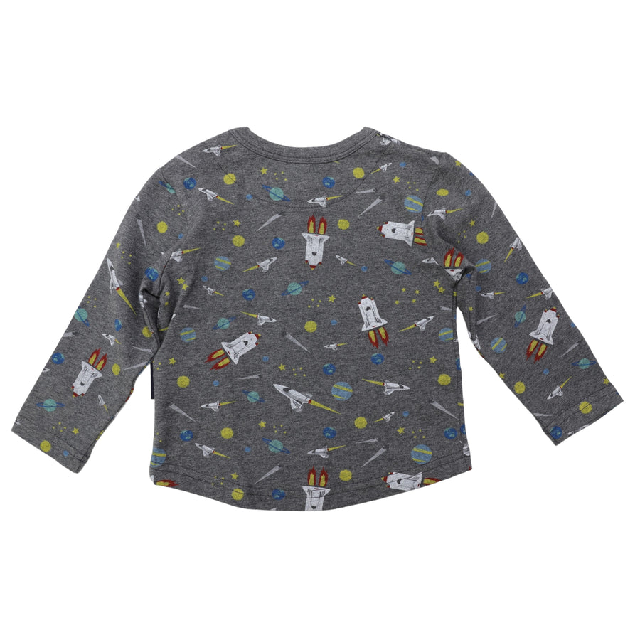Space Print Long Sleeve Top Charcoal