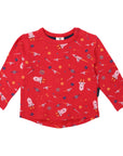 Space Print Long Sleeve Top Red