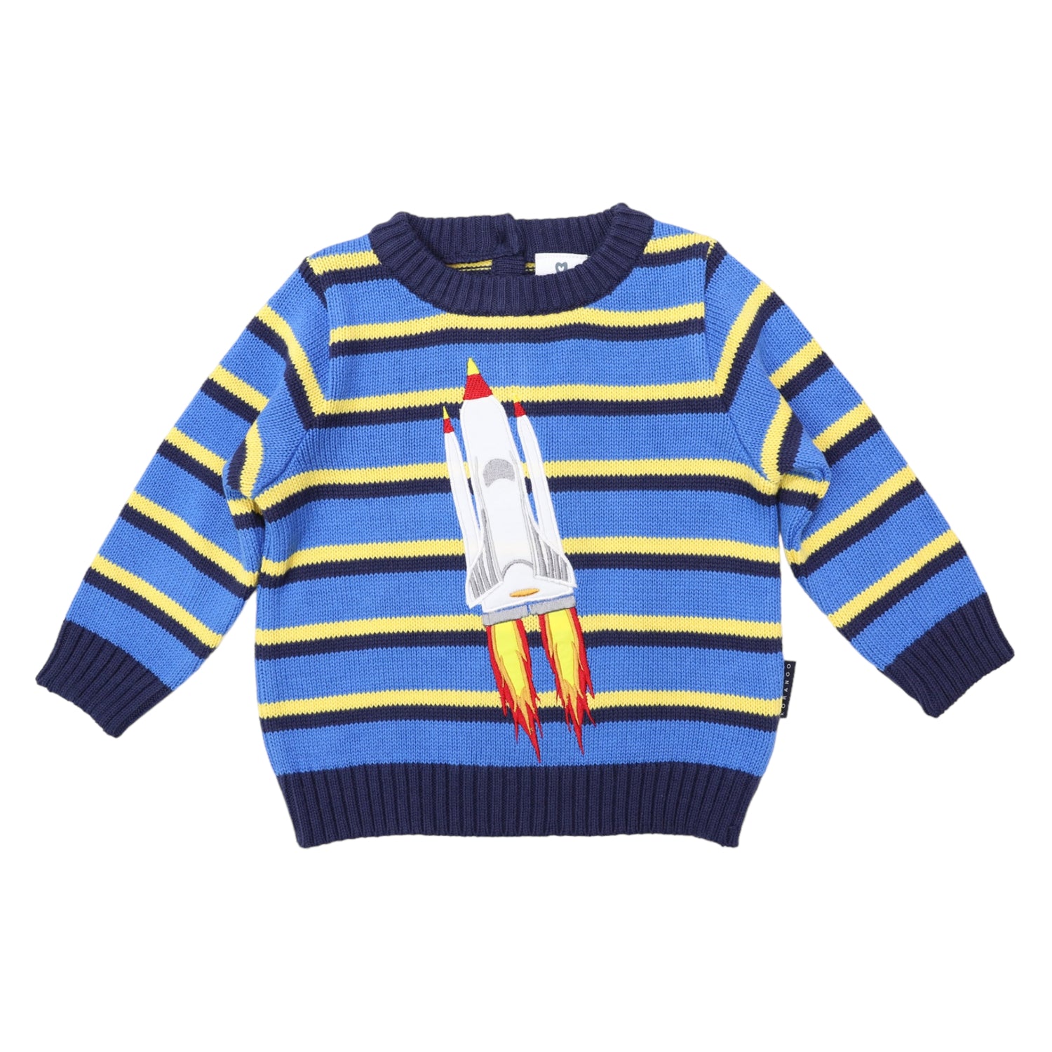 Knit Sweater With Rocket Applique Blue Stripe