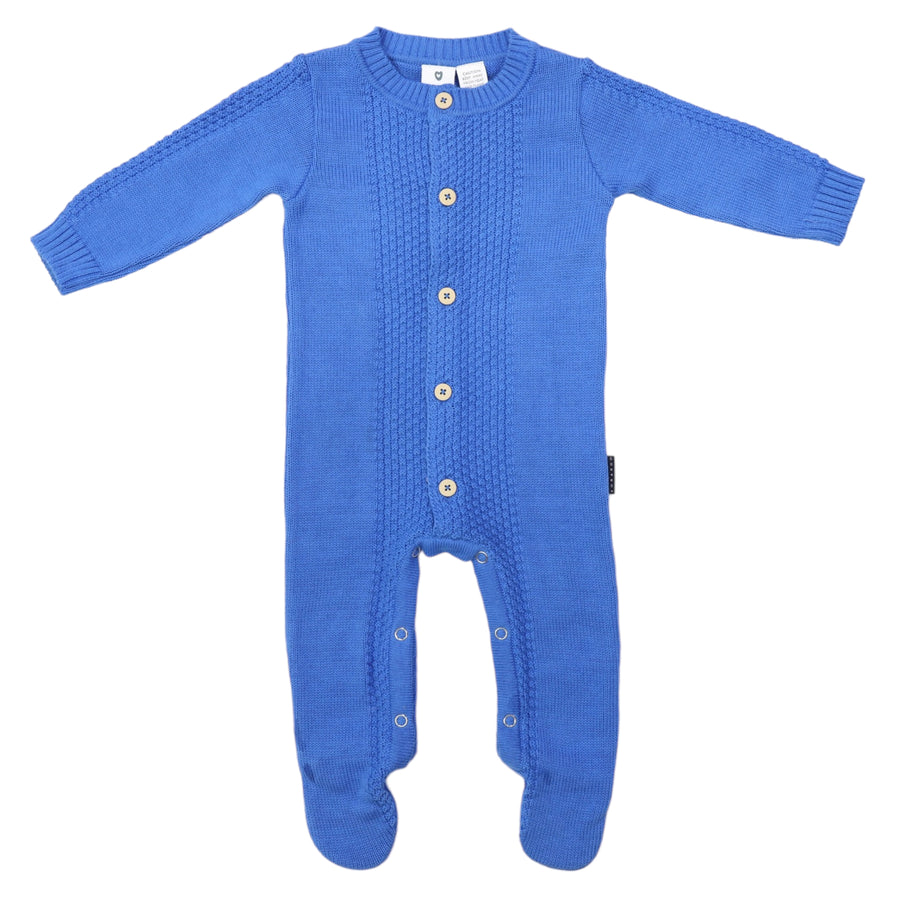 Textured Knit Romper Blue