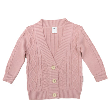 Long Textured Knit Cardigan Dusty Pink