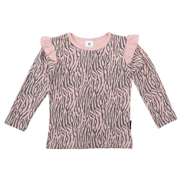 Tiger Stripes Frill Top Dusty Pink