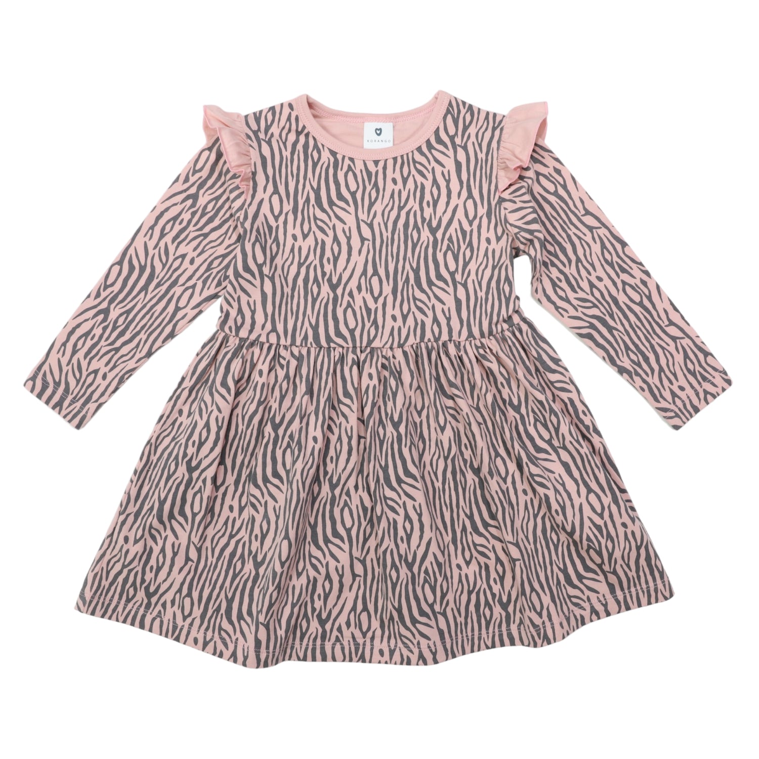 Tiger Stripe Cotton Frill Dress Dusty Pink