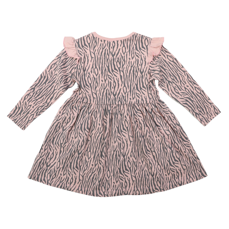 Tiger Stripe Cotton Frill Dress Dusty Pink