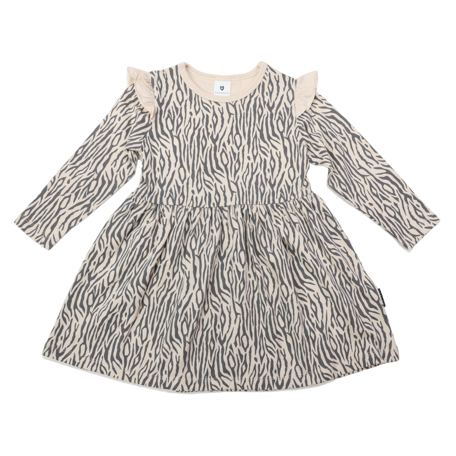 Tiger Stripe Cotton Frill Dress Tapioca