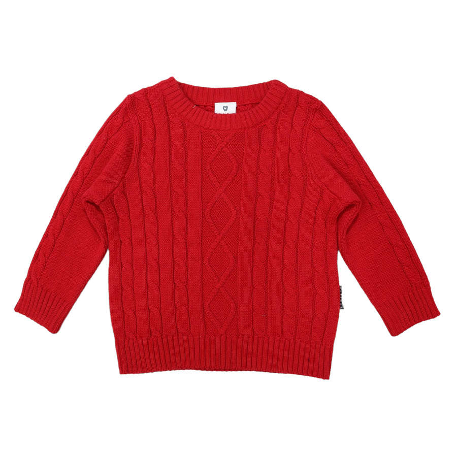 Textured Knit Sweater Red