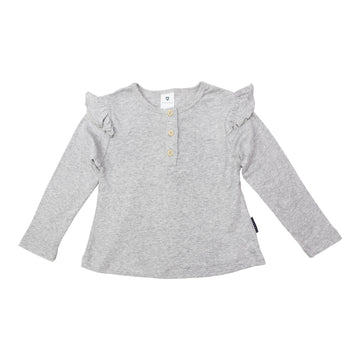 Soft Cotton Modal Button Down Frill Top Grey Marle