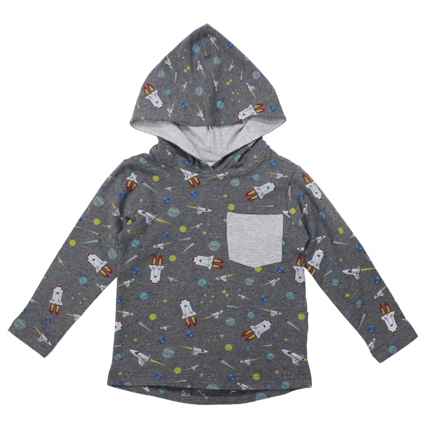 Space Rocket Hooded Tee Charcoal