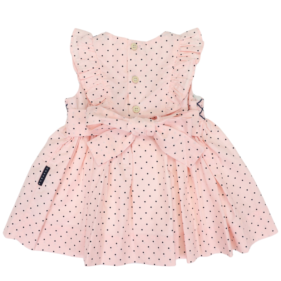 Smocked  Poplin  Spot Dress Pink