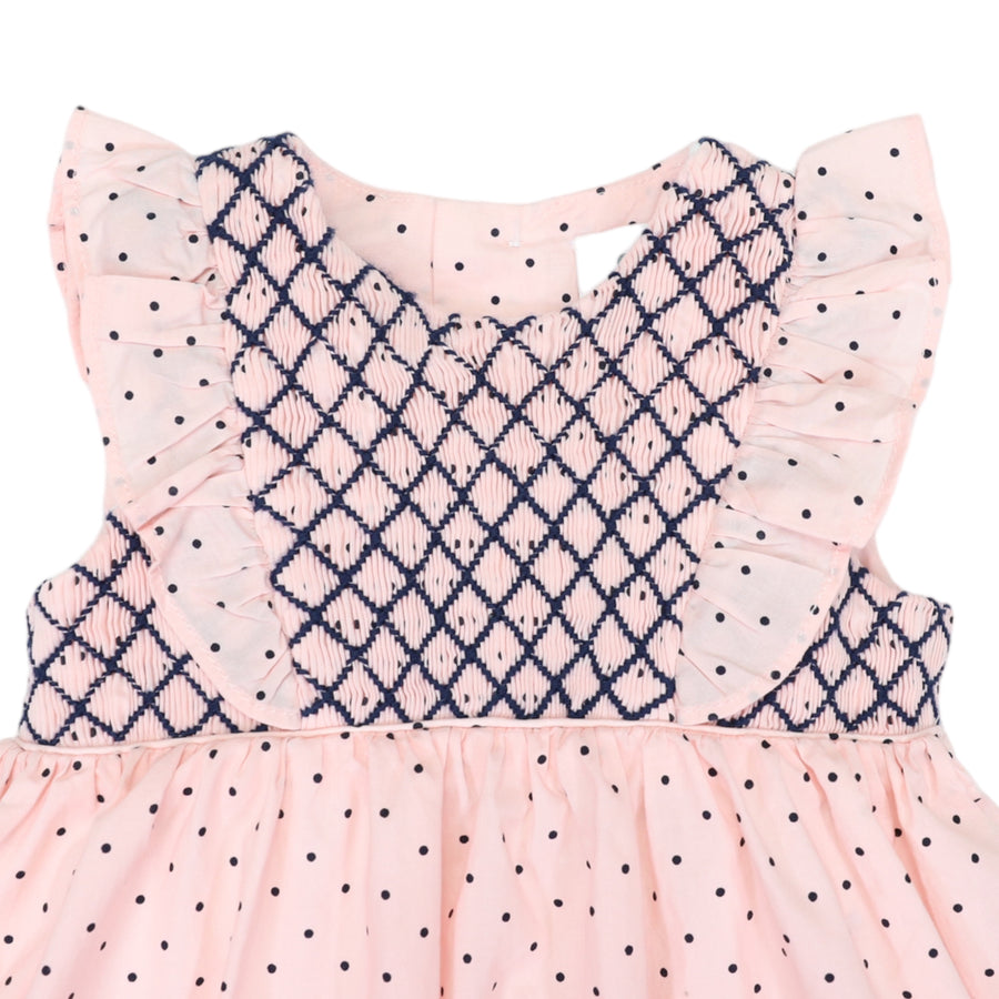 Smocked  Poplin  Spot Dress Pink