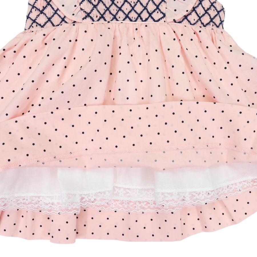 Smocked  Poplin  Spot Dress Pink