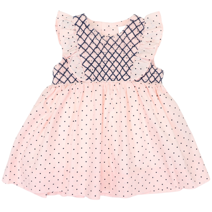 Smocked  Poplin  Spot Dress Pink