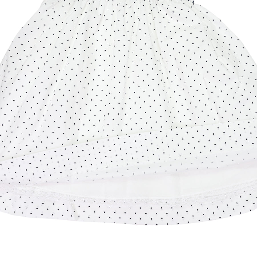 Smocked  Poplin  Spot Dress White