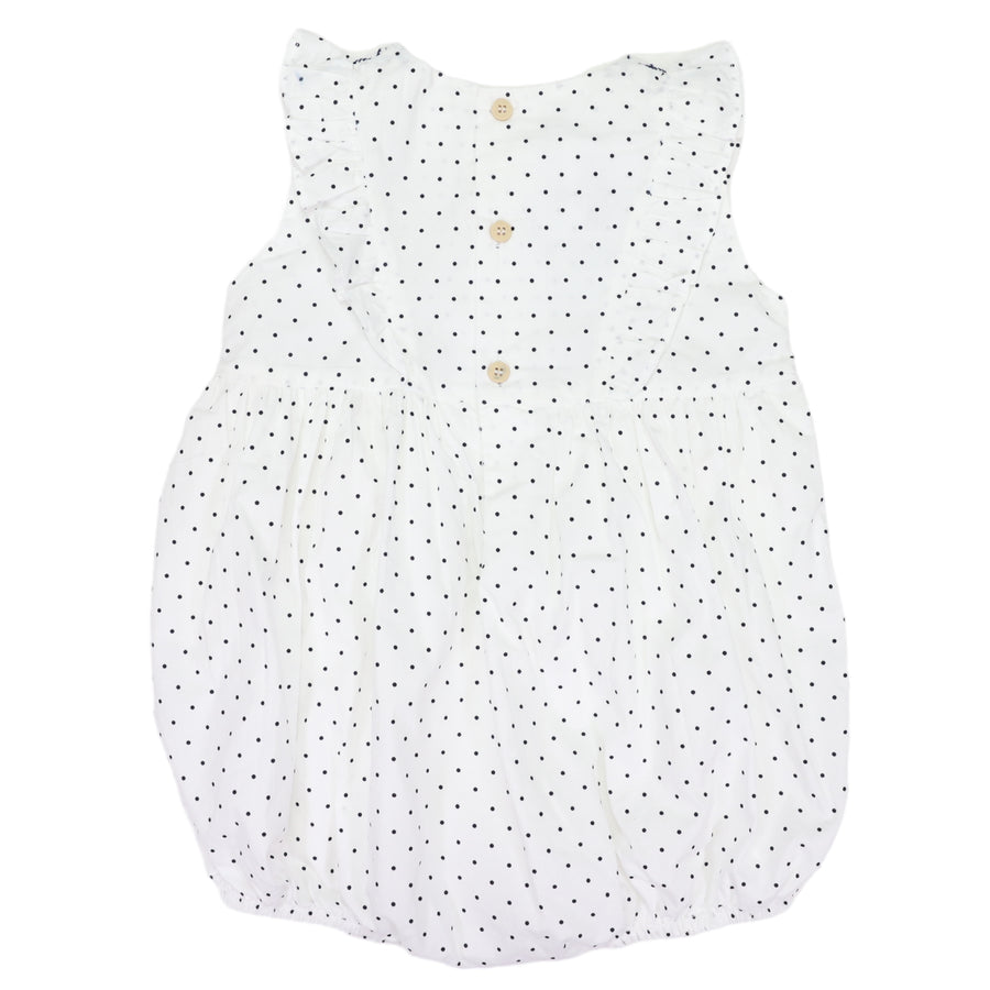 Smocked Poplin  Spot Sunsuit White