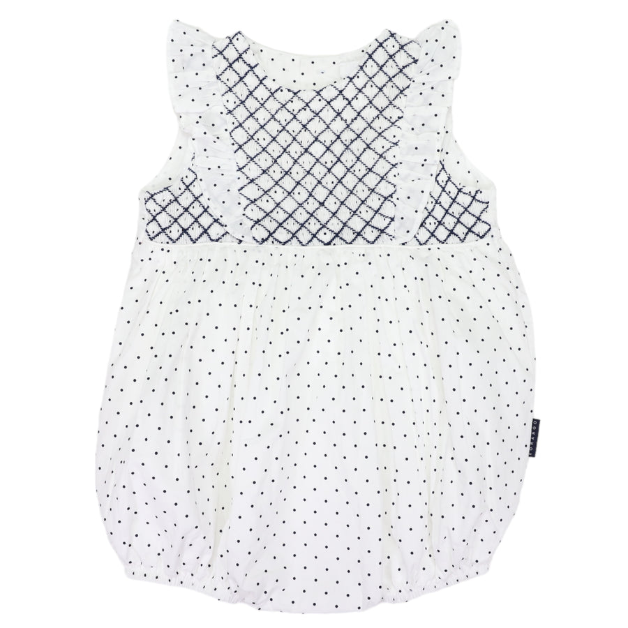 Smocked Poplin  Spot Sunsuit White