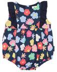 Poplin Flower Frill Sunsuit Navy