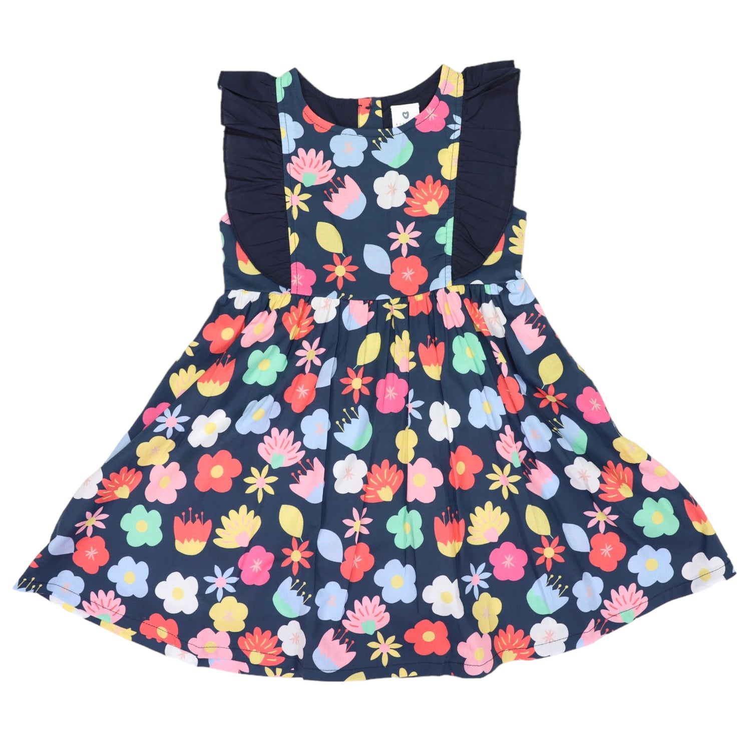 Poplin Flower Frill Dress Navy