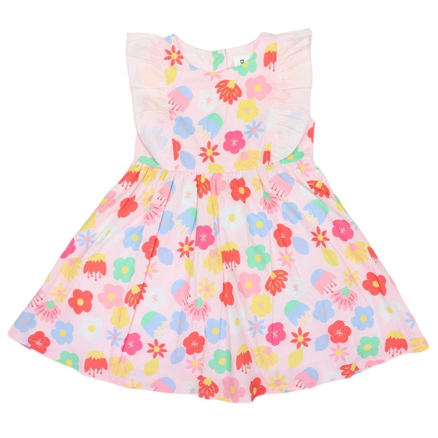 Poplin Flower Frill Dress Pink