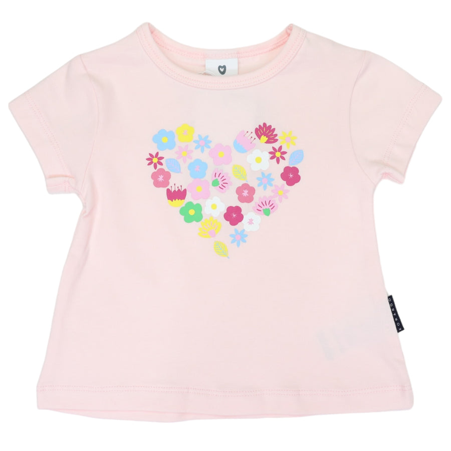 Flower Heart Print Top Pink