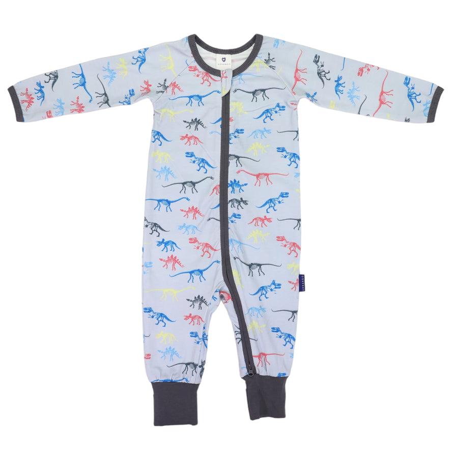 Dinosaur Long Sleeve Zip Onesie Charcoal