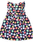 Flower Print Cotton Stretch Frill Dress Navy