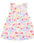 Flower Print Cotton Stretch Frill Dress Pink