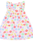 Flower Print Cotton Stretch Frill Dress Pink