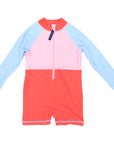 Contrast Long Sleeve Zip Swim Sunsuit Pink