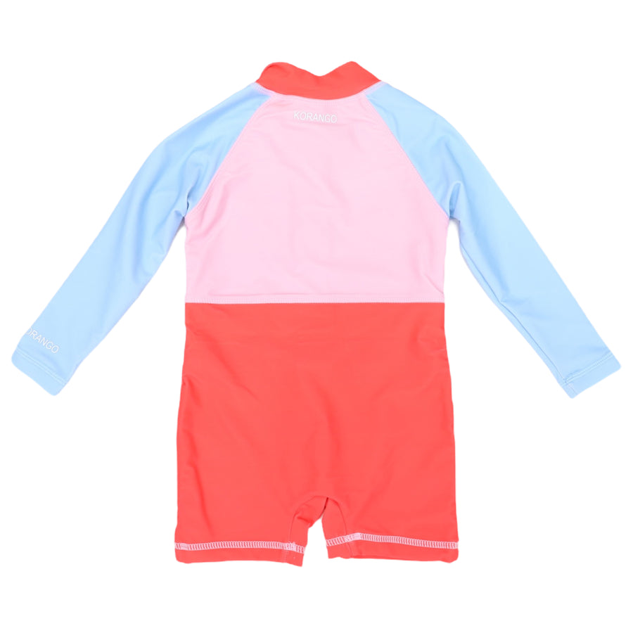 Contrast Long Sleeve Zip Swim Sunsuit Pink