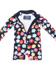 Flower Long Sleeve Zip Swim Sunsuit Navy