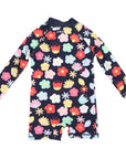 Flower Long Sleeve Zip Swim Sunsuit Navy