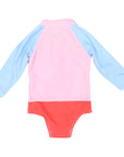 Contrast Long Sleeve Zip Swim One Piece Pink