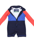 Contrast Long Sleeve Zip Swim Sunsuit Red/Navy