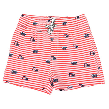 Truck Print Boardies Striped Red/White