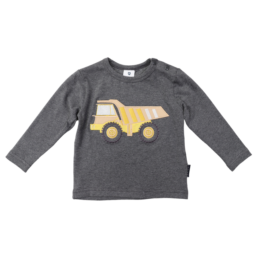 Long Sleeve Applique Truck Tee Charcoal