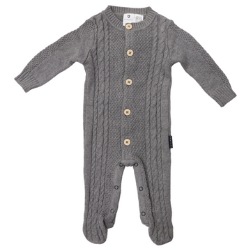 Cable Knit Button up Onesie Charcoal